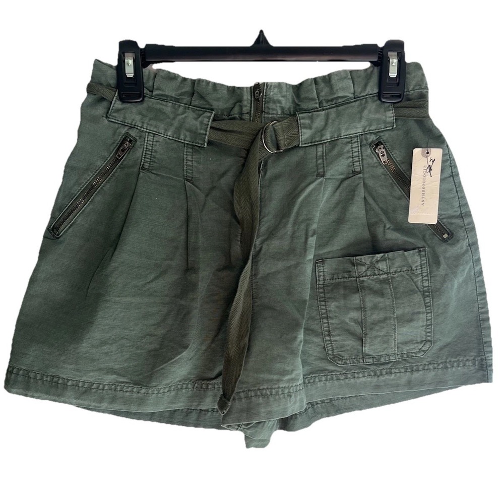 Anthropologie Pilcro Women's Sz. 27 Paper Bag Shorts High-Rise Belted Guacamole